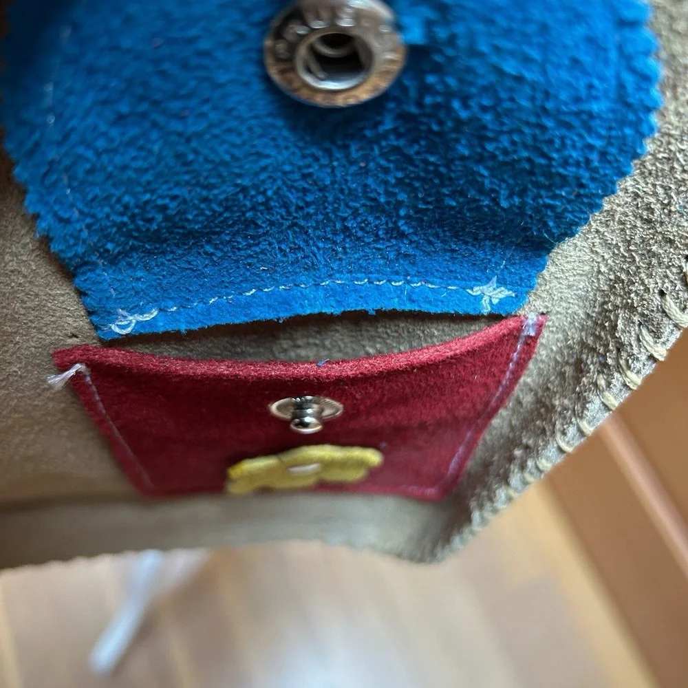 VTG Mexico Handmade Artisan Leather Suede Crossbody Purse Bag Retro Boho Tan